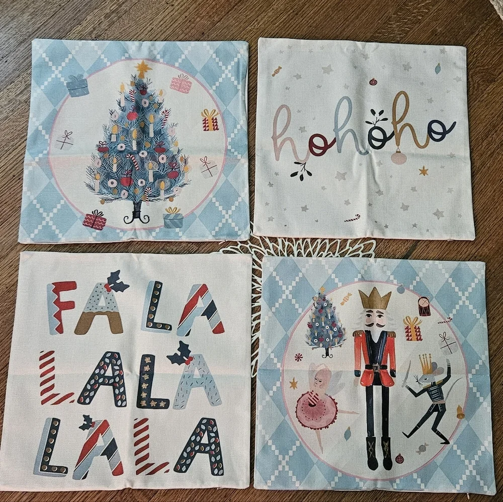 4pcs/Set Christmas Nutcracker & Christmas Tree Plaid Printed Pillow Covers